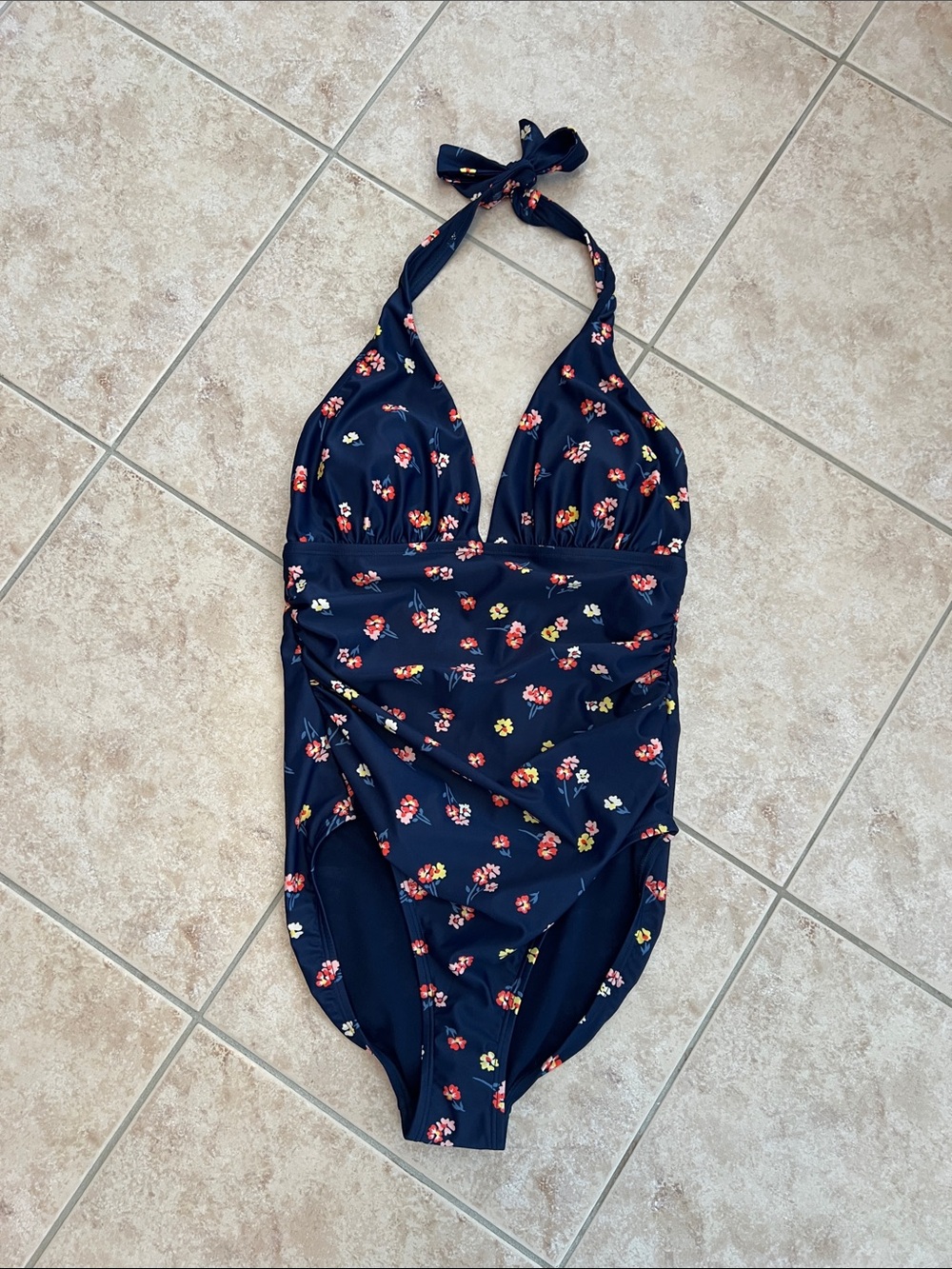 GAP Navy Floral Halter One-Piece Swimsuit